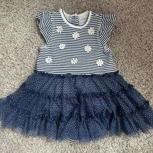 Little Me Navy & White Striped Daisy Tulle Dress